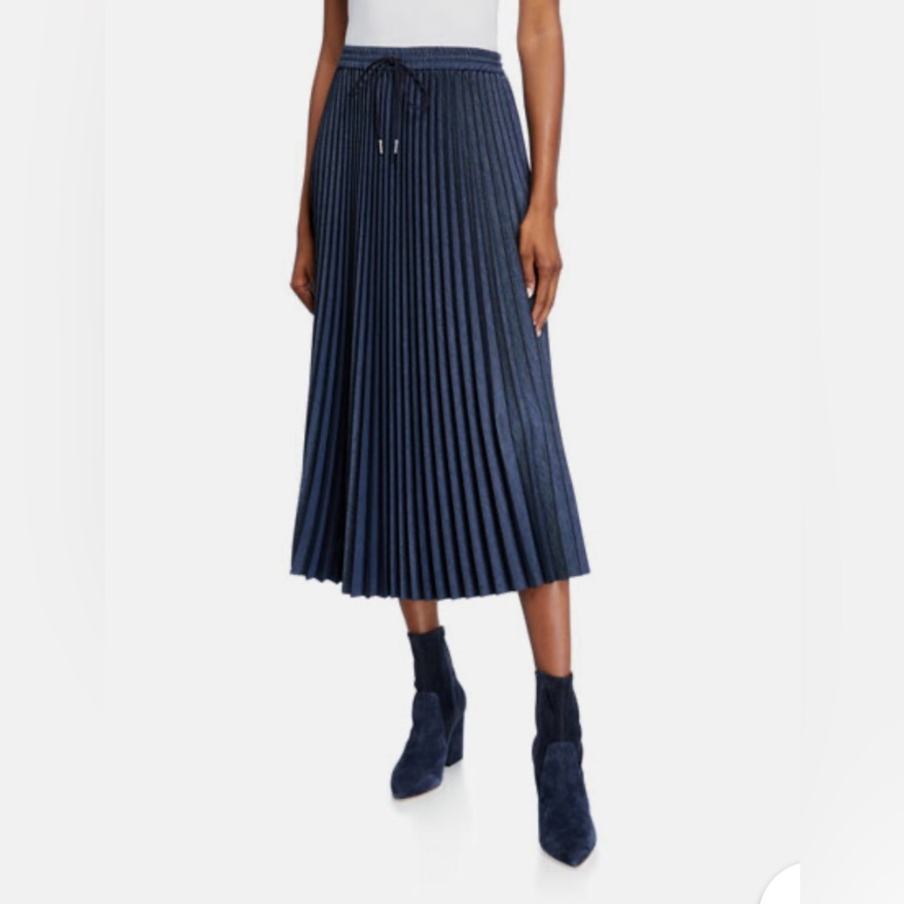 Lafayette 148 Knife Pleat Navy  “Denim-Look” Skirt
